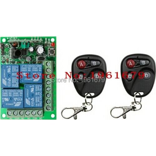 DC 12V 10A 4 channel RF Wireless Remote Control system 1 piece Receiver 2 piece Transmitter lassic 4 button remote control