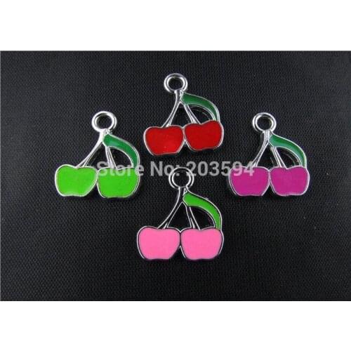 AE239 20pcs Mixed Enamel cherry Charms Pendants Bracelet Charms 21x18mm