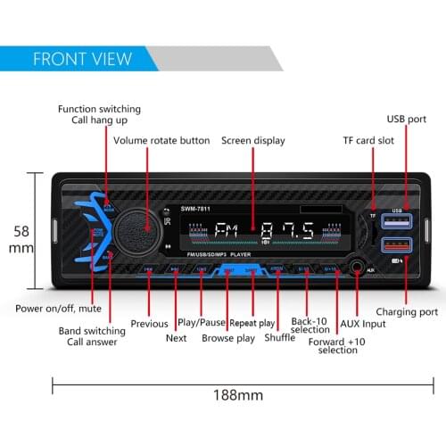 Car 12V FM Radio Bluetooth Audio USB MP3 Player Receiver with Remote 1 DIN