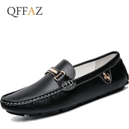 QFFAZ Brand Fashion spring Style Soft Moccasins Men Loafers High Quality Genuine Leather Shoes Men Flats Gommino Driving Shoes