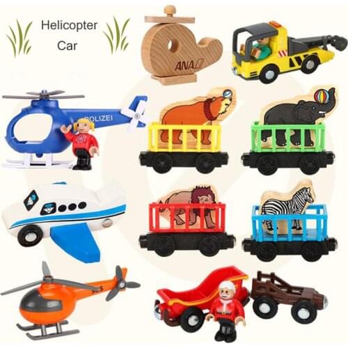 Wooden Magnetic Train Plane Wood Railway Helicopter Car Truck Accessories Toy For Kids Fit Wood Biro Tracks Gifts