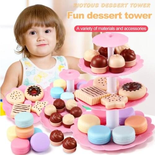 Dessert Tower Toy Kids Kitchen Afternoon Tea Toy Set Children Simulation Small Cake Biscuit Donut Set Toy Birthday Kids Gift