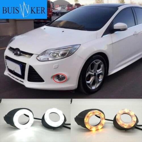For Ford Focus 3 MK3 2012~2015 Daytime Running Light for Focus DRL LED Fog Lamp Cover With Yellow Turning Signal Functions