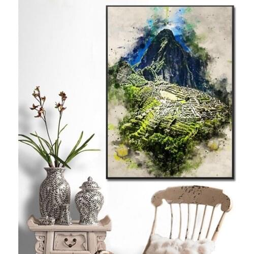 Machu Picchu painting on watercolor canvas wall art picture print home decoration wall poster interior decoration painting