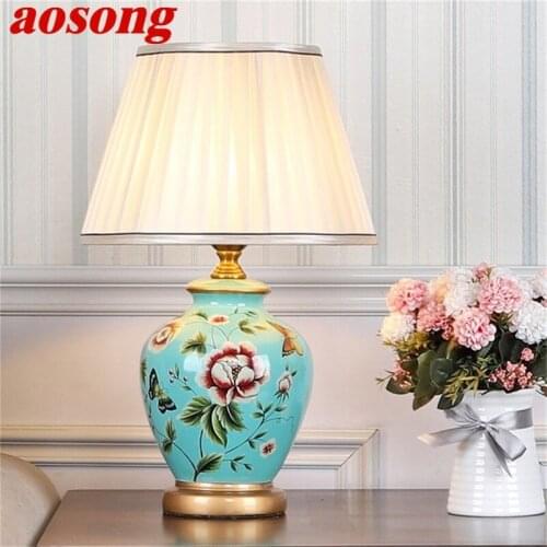 AOSONG Ceramic Table Lamps Copper Modern Luxury Pattern Desk Light LED Besjdes For Home Bedroom