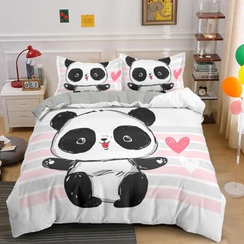 3D Cartoon Bedding Decor Bedclothes Cute Panda Patterns Set 2/3Pcs Duvet Cover Set