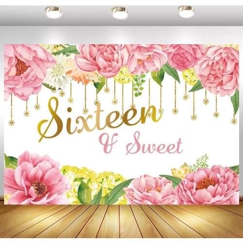 Beautiful Flowers Sweet 15 16 18th Gril Birthday Backdrops Party Decor Poster Quinceanera Prom Event Photo Backgrounds For Table