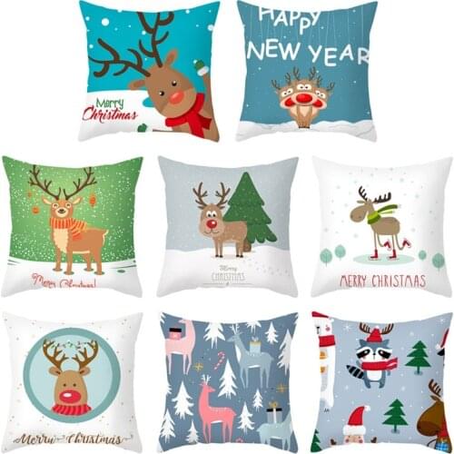 Red Throw Pillow Christmas Elk Deer Tree Printed Sofa Cushion Hugging Pillowcase Christmas Decoration For Home Xmas Gift