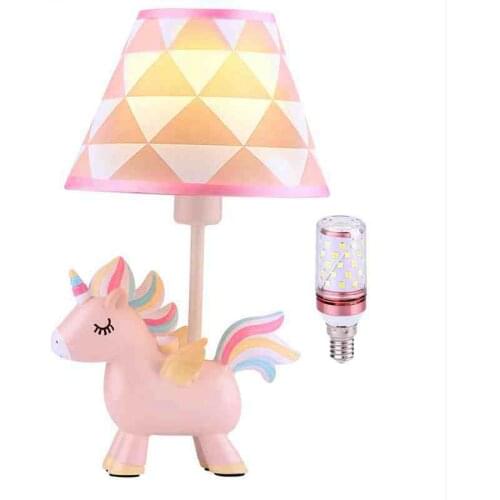 Cute LED Unicorn Lamp Kids Bedside Table Lamp with Shade & Bulb Girls Nursery Dressers Desk Lamp Bedroom Decortion Gifts