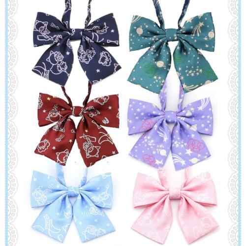 Cute Japanese School Girls JK Uniform Bow Tie Students Twin Princesses Printing Bowknot Lolita Necktie
