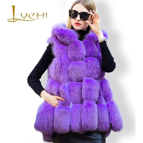 LVCHI Fashion Purple Furry Fox Fur Vest Wool Fur Coat Winter 2019 Womens Vest Thick Warm Ladies Fur Coat Fur Two Wear Coats
