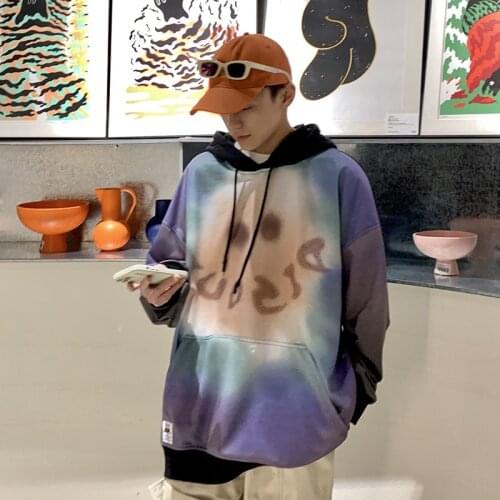 Men Black/White Colored Printed Sweatshirts Hoodie Tops Hip-Hop Casual Fashion Street Men Wear Spring and Autumn Loose Hoodies