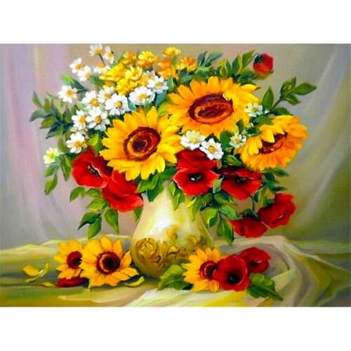 Sunflower Flower Printed Canvas 11CT Cross-Stitch DIY Embroidery Kit DMC Threads Handmade Painting Handiwork Sewing Decor