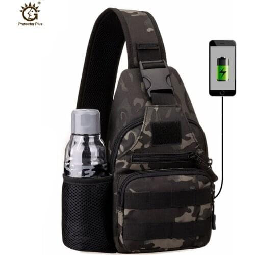New USB Charging Chest bag Outdoor Military Camouflage Shoulder Bag Tactical Army Assault Pack mochila tactica