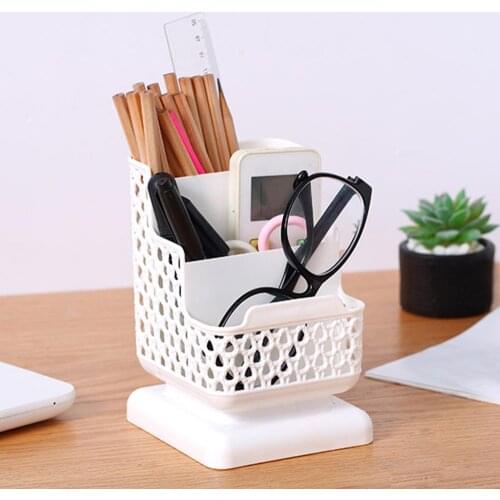 Creative Desktop Organizer Pen Holder Makeup Storage Box School Office Accessories Stationery Organizer Multifunctional 3 Grids