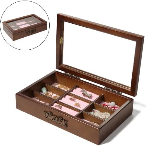 Transparent Top Wooden Jewelry Collection Display Box for Bracelets Rings