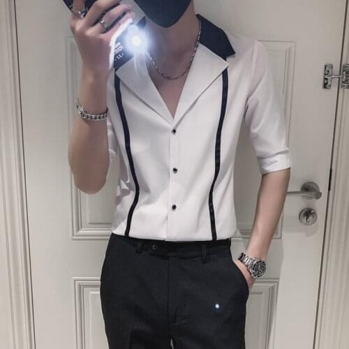 Printed Letters Short-sleeved Shirts Thin Striped Trendy Loose Casual Shirt Fashion 7-point Sleeve Loose Summer Thinouterwear