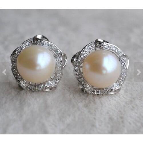 Unique Pearls jewellery Store Huge 11mm White Genuine Freshwater Pearl Stud Earring Silver Earrings Fine Jewelry Free Shipping