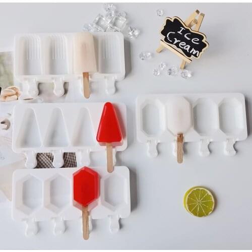 Silicone Ice Cream Mold DIY Homemade Popsicle Moulds Freezer 4 Cell Small Size Ice Cube Tray Popsicle Barrel Makers Baking Tools