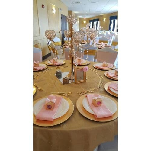 Wedding Decoration Party Table Centerpiece 5-arms Metal Gold Plated Crystal Candelabras Candle Holder Romantic Candlelight