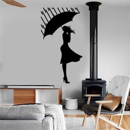 Vinyl Sticker Mural Art decoration waterproof Sexy Girl Rain Wint Autumn Romantic Wall Decal for girl Bedroom decor HY1113