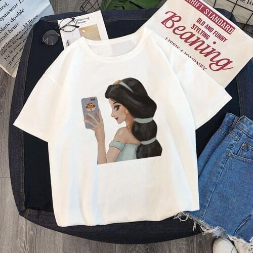 Women T Shirt Tees Summer Short Sleeve Casual White O-neck Disney Princess Tshirts Harajuku Plus Size Spoof Female Tops T-shirts