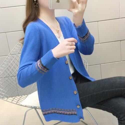 2021 Autumn Winter Knitted Cardigan Womens Coat Loose Oversize Cardigan Color Matching Long Sleeve Top Ladies Sweater Jacket