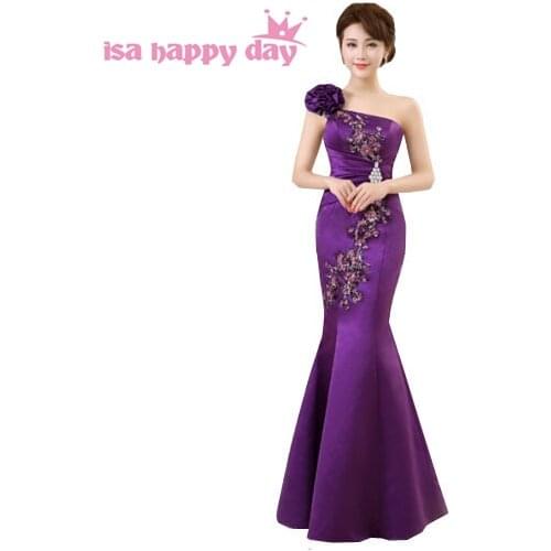 Women purple elegant satin long womens 2020 party dress gown one shoulder mermaid bridesmaid dresses for wedding occasions H2415
