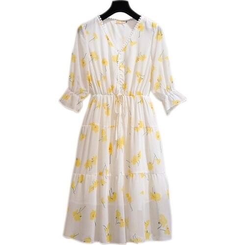 New Plus size XXL-6XL Summer Dress Women Printed Chiffon Double layer Dresses Female Belt Slim Casual Maxi Dresses Vestidos G181