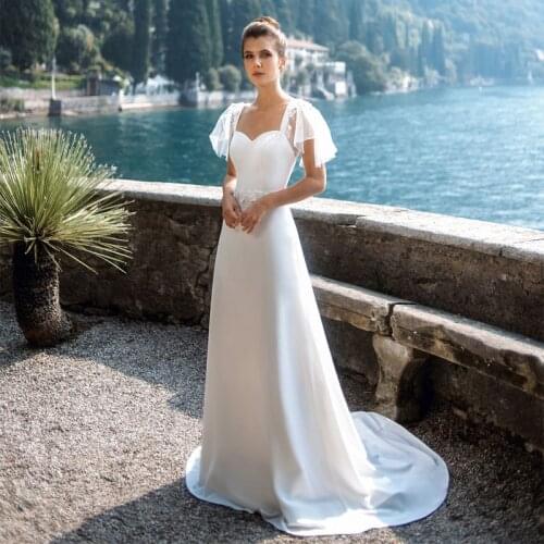 Sweetheart Batwing Sleeve Straps Lace Appliques Backless Tulle A-Line Wedding Dress 2021 Vestido De Noiva Bridal Gown