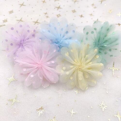 10pcs Dot Printed Organza Ribbon Flower for DIY Handmade Hairpin Hair Accessories Materials Gift Box Clothing Dress Decoration