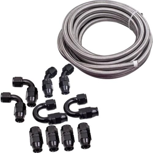 10AN AN10 Stainless Steel PTFE Fuel Line 20FT Fitting Hose Kit Black