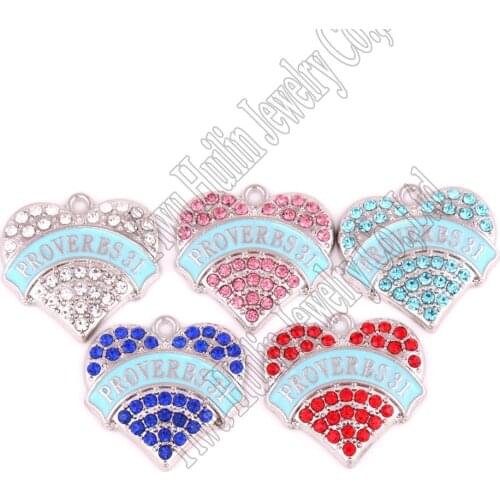 20 pieces a lot New Arrival Hot Selling zinc studded with sparkling crystals PROVERBS 31 heart pendant