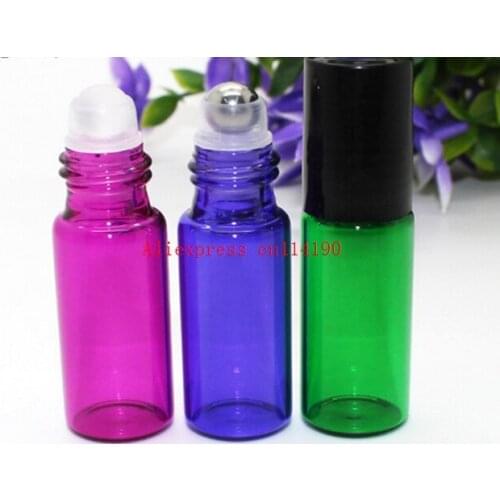 3 colours 500 pcs/lot Thick 5ml Empty Roll on Glass Bottle Frosted for Essential Oil Perfume Bottle Metal Roller Ball