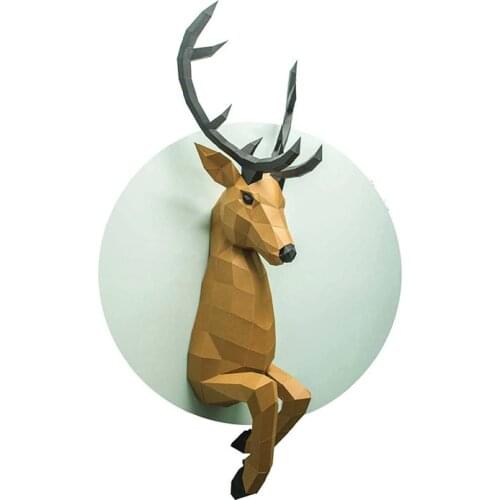 Deer Head Papercraft 3D Paper Model 3 Color DIY Handmade Trophy Paper Sculpture for Bar Living Room Wall Decoration Home Decor