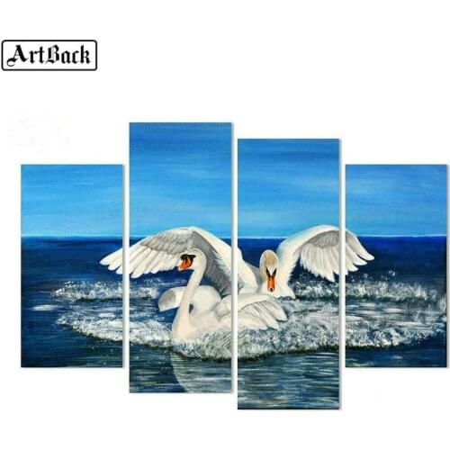 4 spelled diamond painting swan animal penguins scenery full square diamond embroidery 3d diamond mosaic four styles