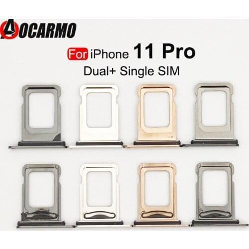 Aocarmo 10PCS/Lot Dual Sim Card For iPhone 11 Pro Single SIM Card Tray Slot Holder Adapter Socket Replacement Parts