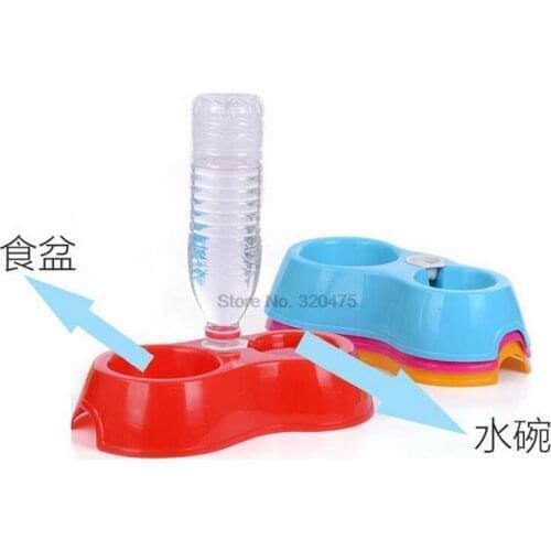 By dhl 100pcs Pet Feeder Plastic Dual Port Automatic Feeder Water Drinking Feeding Basin Bowls For Cats Pet Dogs without Bottle