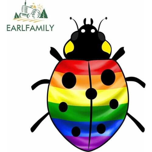EARLFAMILY 13cm x 11.1cm Funny Ladybird Design with Lgbt Gay Pride Flag Motif External Vinyl Spoof Car Sticker