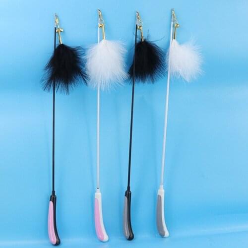 Interactive Cat Feather Toy Feather Teaser Stick Wand Pet Retractable Feather Bell Refill Replacement Catcher Product for Kitten
