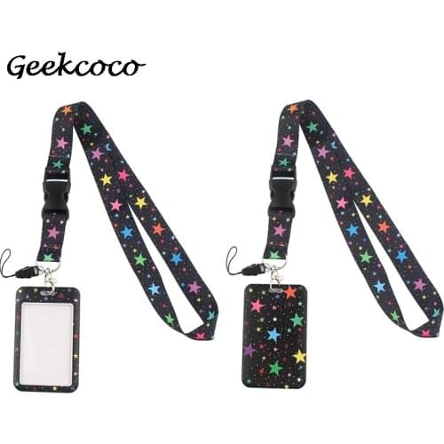 J2001 Cartoon Colorful stars Card Holder Keychain Lanyards for keys Badge ID Mobile Phone Rope Gifts