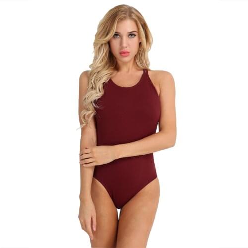 New Women Casual One Pieces Bodysuit Solid Colors Sleeveless Spaghetti Shoulder Straps Bodysuit with Bra Ballet Dancer Leotard