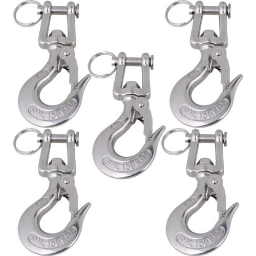 5pcs 304 Stainless Steel American Type Trigger Clevis Type Swivel-Eye Lifting Snap Tone Hook with 150KG Working Load Limit
