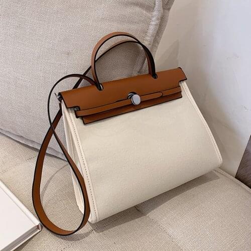 Fashion Canvas Top-handle Bag Women Stitching Hit Color Shoulder Bags Casual Messenger Bags Large Capacity Female Tote Bags 2021