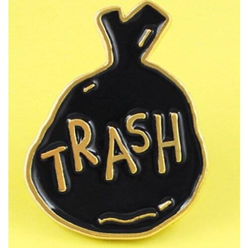 Fashion Creative Black Trash Bag Enamel Brooch Call For Garbage Sorting Trash Button Environmental Protection Expert Wild Badge