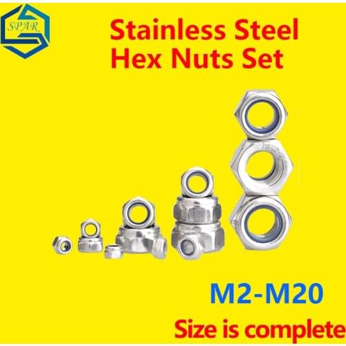 Set Stainless Steel Nylon Lock Nut Sets American Locking Nuts Non-slip Fine-tooth anti-tooth hexagon Screw Cap DIN985