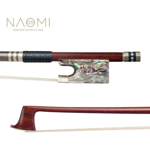NAOMI Master Grade 4/4 Full Size Pernambuco Violin Bow W/ Abalone Frog Comfortable Lizard Skin Grip Fast Response Stick