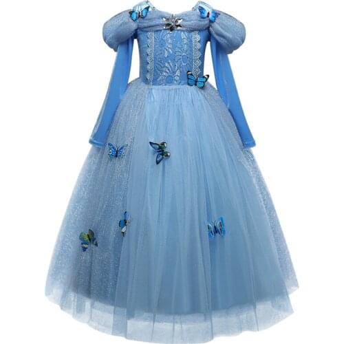 Fancy Butterfly Princess Dresses for Kids Girls Autumn Full Sleeve Dresses Children Clothing Cosplay Princess Costume Dress 9T