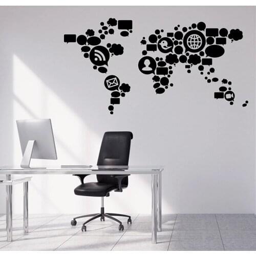 Signs Network Wall Decal Teen Vinyl Window Stickers Social Media World Map Creative Wallpaper Office Studio Interior Decor E636
