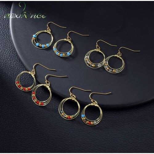 Nextvance National Style Earrings Gold Three-Layered Bead Earrings Rice Bead Earring For Women Copule Birthday Jewlry Gift